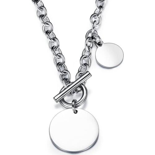 Smooth round pendant necklace women men kpop hip hop stainless steel jewelry uno minimalista collares de moda 2020 collier femme