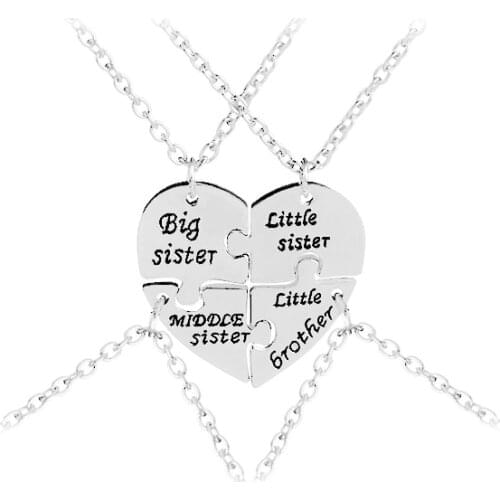 Big Middle Little Sister Brother Necklaces For 4 Heart Broken For 4 Cubs Baby With One Heart Necklace Stitching Jewelry Children