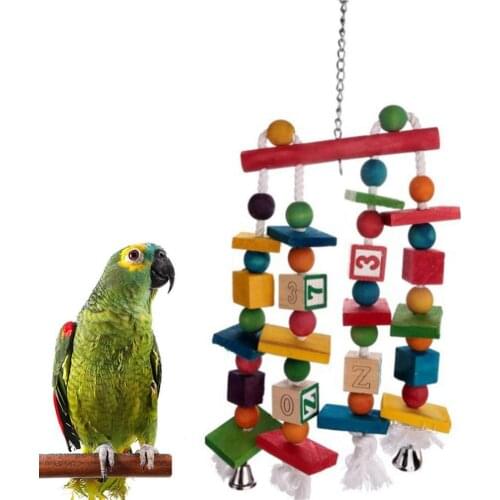 Pet Bird Parrot Blocks Chewing Bite Hanging Cage Decor Stand Swing Play Toy Colorful Grape Bunch Decorations Indoor Decoration