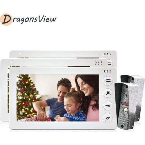 DragonsView 7 inch Wired Video Door Phone System Visual Intercom 1200TVL with 3 Monitors and 2 Doorbell Cameras for Apartment