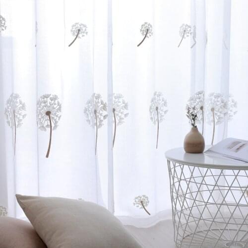 White Dandelion Sheer Curtains for Living Room Embroidered Window Tulle Curtains for Children Bedroom Blinds Draps Customize