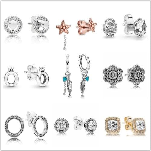 Authentic 925 Sterling Silver Earring Classic Elegance With Clear Crystal Stud Earrings For Women Wedding Gift Fashion Jewelry