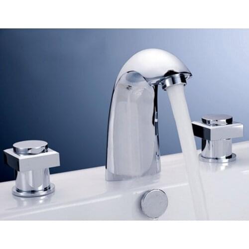 Solid brass chrome finishing hot and cold 3 holes 2 handles round basin faucet mixer taps BF950