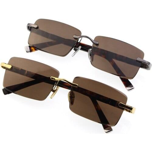 Fashion Glass Sunglasses Ladies Acetate Rimless Sunglasses for Men Brown Stone Lens Anti Scratch Brand Designer Vintage Eyewear