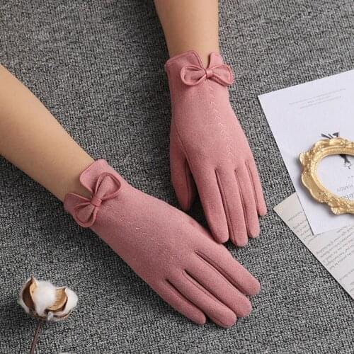 Winter Gloves Women Cashmere Pink Cute Bow Warm Touch Screen Drive Work Gloves High Quality Banquet Mittens перчатки женские