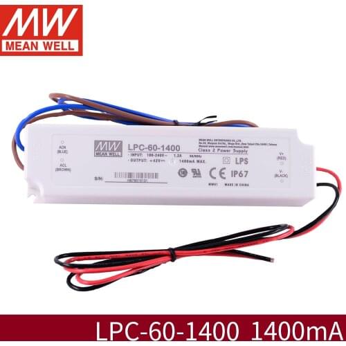 MeanWell LPC-60 90-265VAC to dc Constant Current IP67 LED External driver for led light 1050mA 1400mA 1750mA 48V 42V 34V CB CE