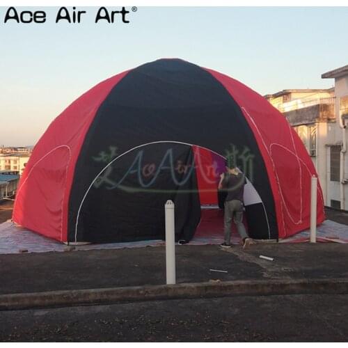 Customized 8m diameter red and black full cover inflatable spider tent with 6 legs and colourful LED lights for night events
