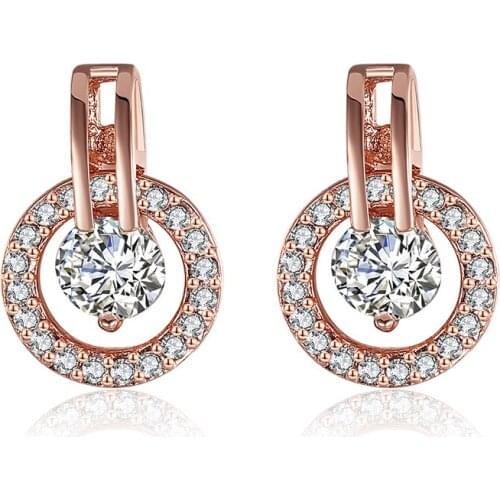 ZEMIOR Round Rose Gold Stud Earrings For Women Dazzling Clean Cubic Zirconia Earring Anniversary Fashion Jewelry Free Shipping