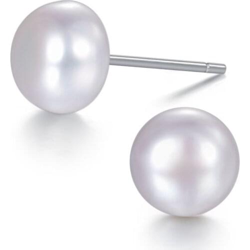 New Arrival Pure S925 Silver Earrings 7mm Round Peal Stud Earrings Women Earrings