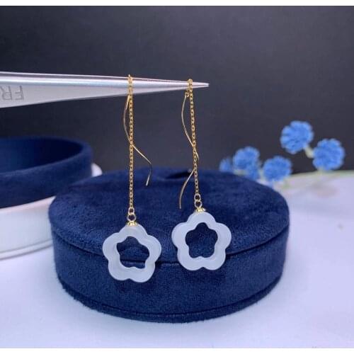 Shilovem 18k yellow Natural white jasper Drop Earrings fine Jewelry women trendy party Christmas gift myme1414564hby