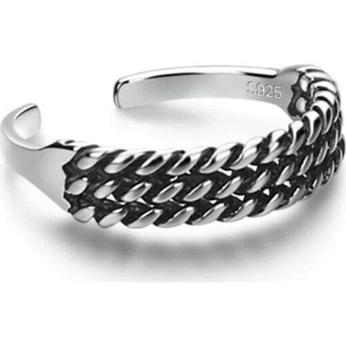 Fashion 100% 925 sterling silver woven silver ring Girl simple popular Adjustable ring Vintage jewelry Holiday gifts