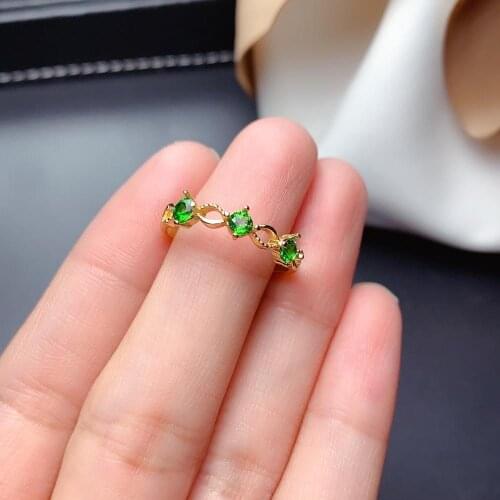 Shilovem 925 sterling silver Natural diopside Rings fine Jewelry plant women trendy wedding bands open new 3mm mj030347agt