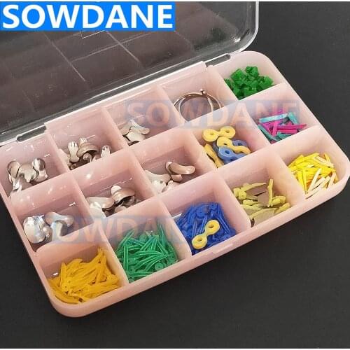 1 box Dental Metal Matrice set Matrix Ring Delta Dental Rubber Elastic Wedge Plastic Wooden Wedge Dental Materials