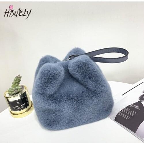 2021 Luxury Designer Women Handbags Faux Mink Fur Plush Ladies Shoulder Bucket Bags Female Crossbody Bag Clutch Purse sac a main