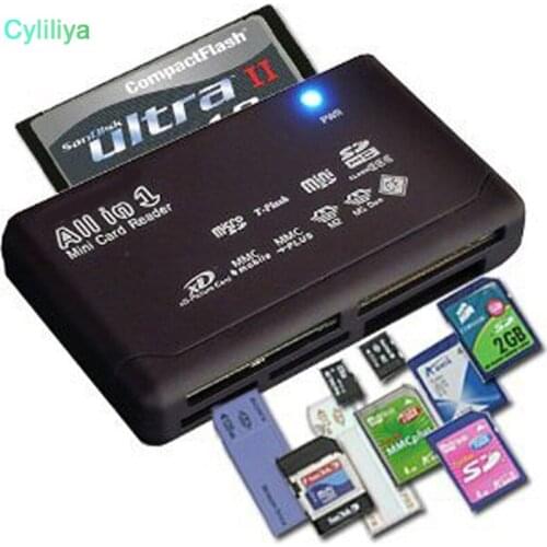 300pcs Wholesale Universal Multi in 1 All in One Memory Card Reader USB External SD SDHC Mini Micro M2 MMC XD CF