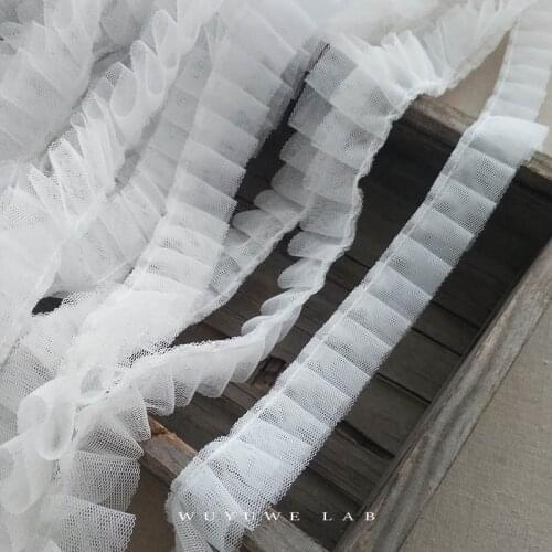 5M White Mesh Pleated Lace Trims Ribbon Fabric Lolita Doll Shirt Collar Craft Supplies Sewing Dress Clothes Decoration 2.5cm