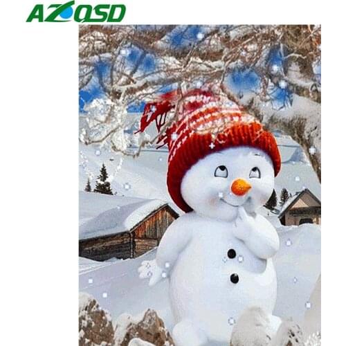 AZQSD Diamond Embroidery Snowman Winter Mosaic Full Square Diamond Painting Christmas Cartoon Cross Stitch Home Decor Gift