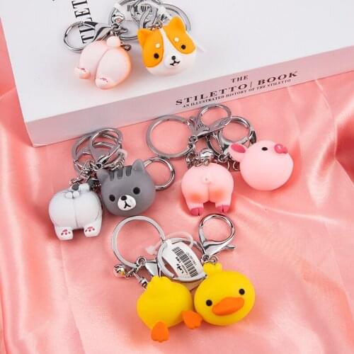 Anime Head And Butt A pair Keychain Animal Duck Pig Cat Hippo Rabbit Deer Bag Pendant Car Key Chain Accessories Gift Keyring