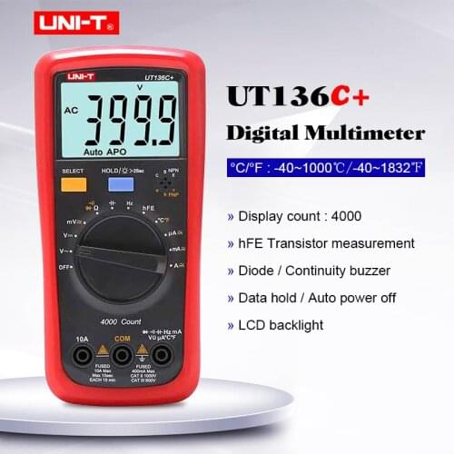 Digital Multimeter UNI-T UT136C+ AC DC volt current meter;Ohm Capacitance Diode/transistor Temperature tester with LCD backlight