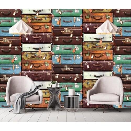 Custom Size European Suitcase Wall Painting 3D Wallpaper Living Room Sofa TV Background Wall Home Decor Mural 3D Papel De Pared