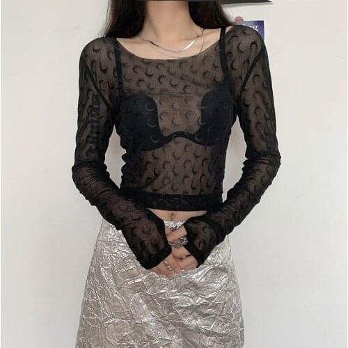 Euro-America Style 2021 Summer New Fashion Womens Personalized Printing Elasticity Gauze T-Shirt Top Shirts for Women