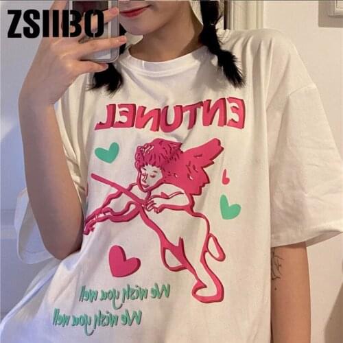 Womens t-shirts korean cotton Black Oversize dropshipping Hip Hop Tops harajuku vintage aesthetic gothic graphic punk clothes