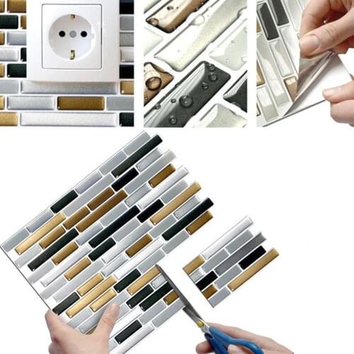 3D Tile Brick Stripe Wallpaper Sticker Bathroom Self Adhesive Wall Paper Waterproof Countertop Removable Wallpaper Backsplash