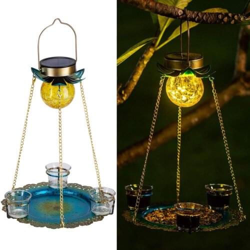 Solar Bird Feeder Waterproof Solar LED Light Wild Bird Feeder Hanging Tray With 3 CupS Solar LED Light For Outdoor Garden Decor