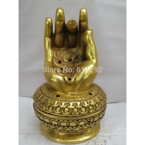 Vintage home decoration Incense burner Metal crafts ,Hand-carved brass buddha Hand sculpture Censer