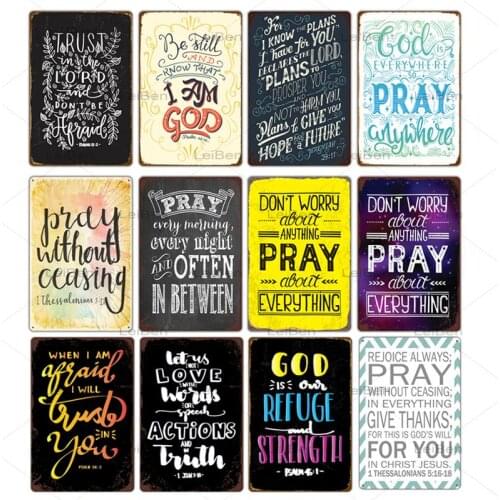 Prayer Day Metal Plaques Pray Text Tin Signs Retro Wall Plate Decor Home Church Room Wall Sign Art Iron Painting Poster Decor