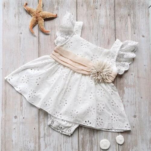 Cute Lace Floral Summer Baby Girl’s Fresh Solid Color Romper Fashion Baby Flower Skirt Hem Lace Sleeveless Triangle Jumpsuits