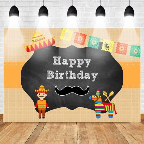 MOCSICKA Mexico Cartoon Birthday Photo Background Birthday Party Cake Table Decor Backdrop Orange Black Mexican Cap Photo Studio