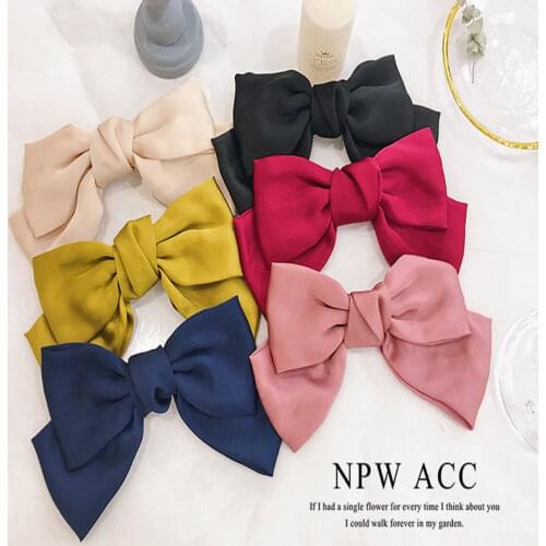 Fashion Solid Color Big Large Bow Hairpins Girls 2 Levels Chiffon Satin Hairgrips Barrettes Ponytail Hair Clip Hair Accessories