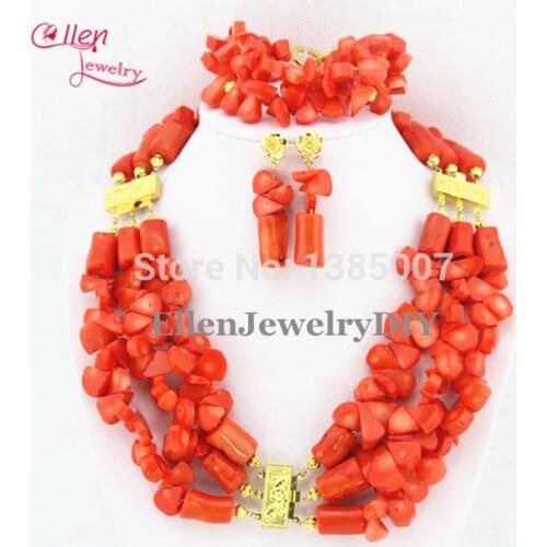 Fashion Orange Coral Nigerian Wedding beads Jewelry Set African Beads Jewelry Sets Necklace Bridal Gift HD2411