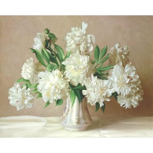 DIY Digital Painting By Numbers Package White peony flowers oil painting mural Kits Coloring Wall Art Picture Gift frameless