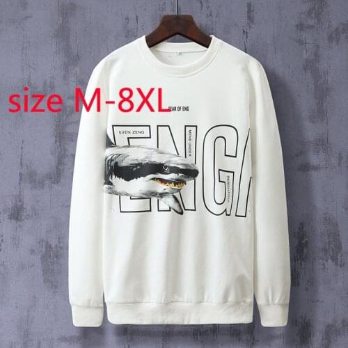 New Arrival Super Large Autumn Winter Fashion White Cotton Printing Loose Hoodie Men O-neck Plus Size M L XL 2XL 3XL 4XL 5XL-8XL