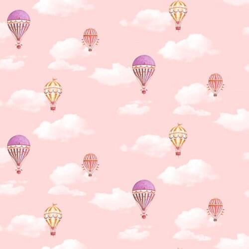 Beibehang Green blue sky white clouds simple childrens room cute cartoon wallpaper hot air balloon bedroom background wall