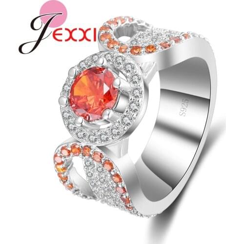 Charming Orange Crystal Woman Wedding Engagement Rings 925 Sterling Silver Jewelry Party Finger Band