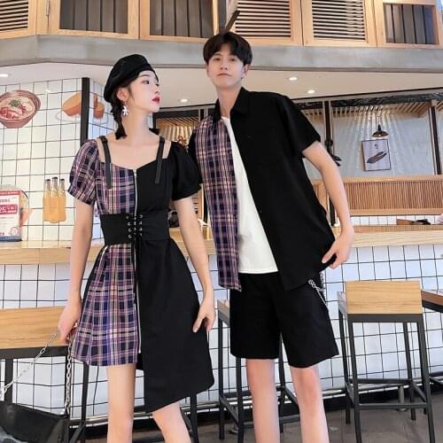 Couple outfit spring and summer new patchwork mens shirt sui couples clothes couples clothing