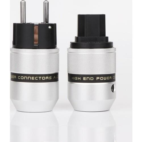 One Pair Aluminium cover Rhodium Plated EU AC power plug European Power connector Hifi power schuko connector