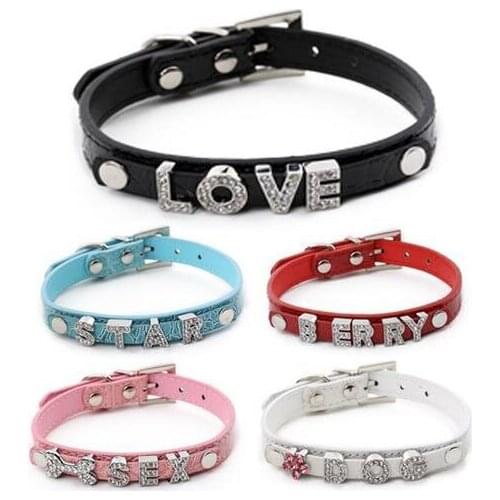 20pcs/lot XS/S/M/L Crocodile skin Name dog cat pet collar with 10mm small belt fit for 10mm diy slide letters charms