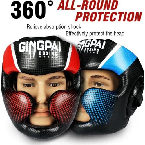Full-Covered Boxing Helmet Muay Thai PU Leather Training Sparring Boxing Headgear MMA head gear Equipment Safe fit men and women