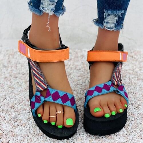 Sandals Women Summer Shoes Woman Flat Platform Sandals Fashion Open Toes Rome Sandals Color Matching Women Shoes2021 New