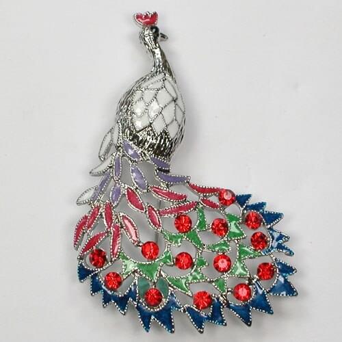 Wedding party brooch Red Rhinestone Peacock Pin brooches C535 C