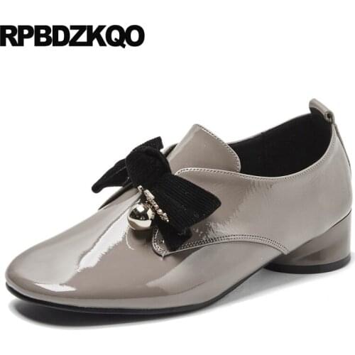 Nude genuine leather china ladies designer shoes women luxury 2019 low heel patent chinese brand black square toe bow slip on