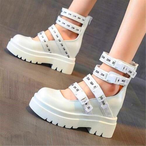 Party Pumps Mary Janes Women Cow Leather Platform Ankle Boots High Heel Strap Buckle Round Toe Oxfords 34 35 36 37 38 39