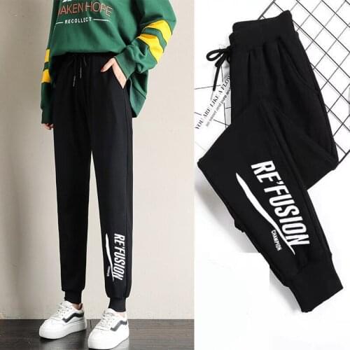 2020 New Streetwear Sports Pants Women Printed Letters Drawstring Sweatpants Female Black Casual Harajuku Pants Women Trousers