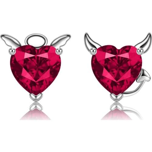 ZEMIOR Stud Earring For Women 925 Sterling Silver Inlay Red Cubic Zirconia Earring Devil And Angel Series True Life Fine Jewelry