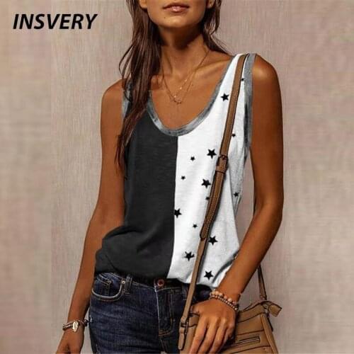 Summer Vest Women Splicing O Neck Print Shirt Women Elegant Loose T Shirts Sleeveless Casual Women T Shirts Streetwear 2021