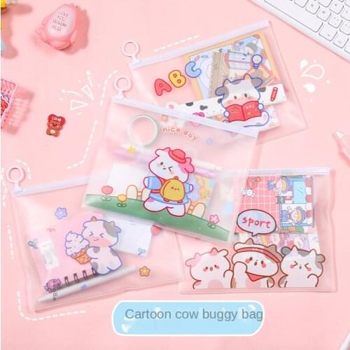 Cute Cartoon Transparent File Storage Bag Smal Plastic Ziplock Bags for Pen Hanging Storage Zipper Bag 16.8*21cm